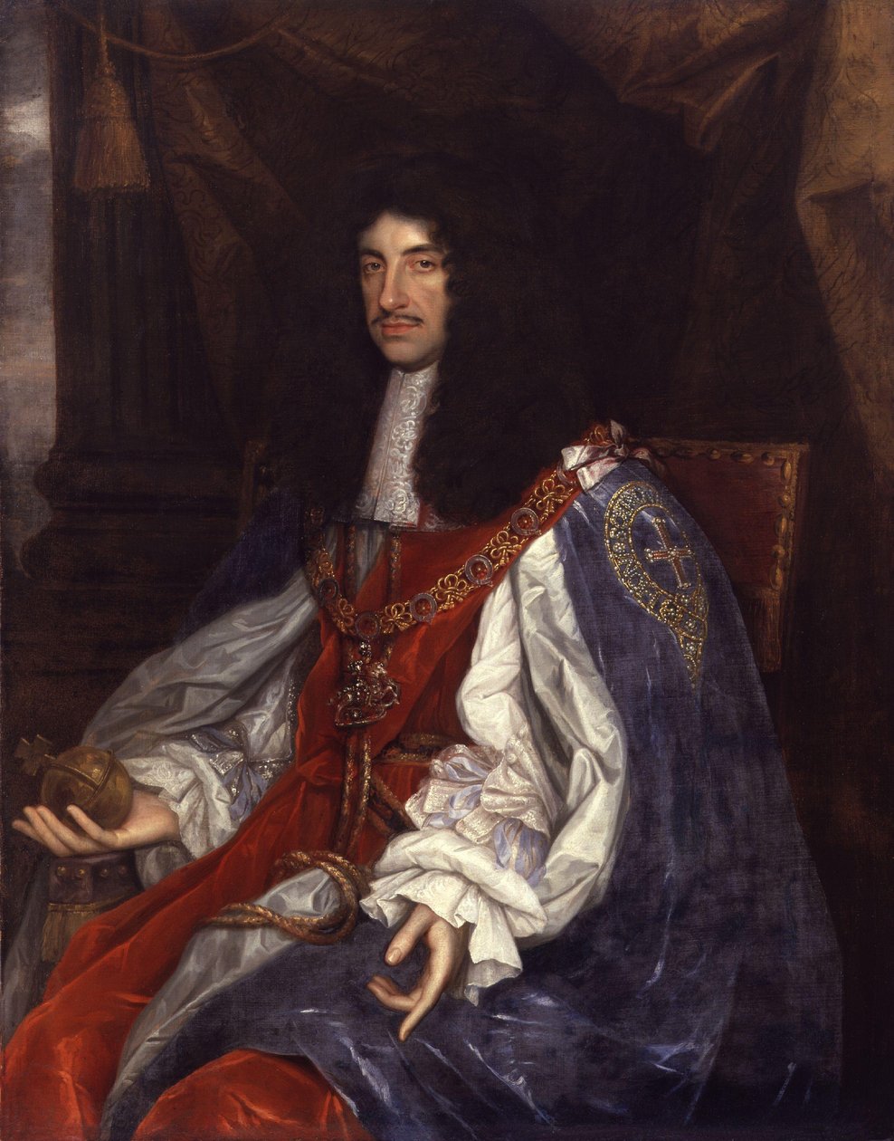 Portret Karola II w szatach do pończoch autorstwa John Michael Wright