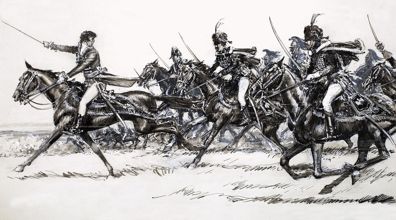 Szarża kawalerii autorstwa John Millar Watt