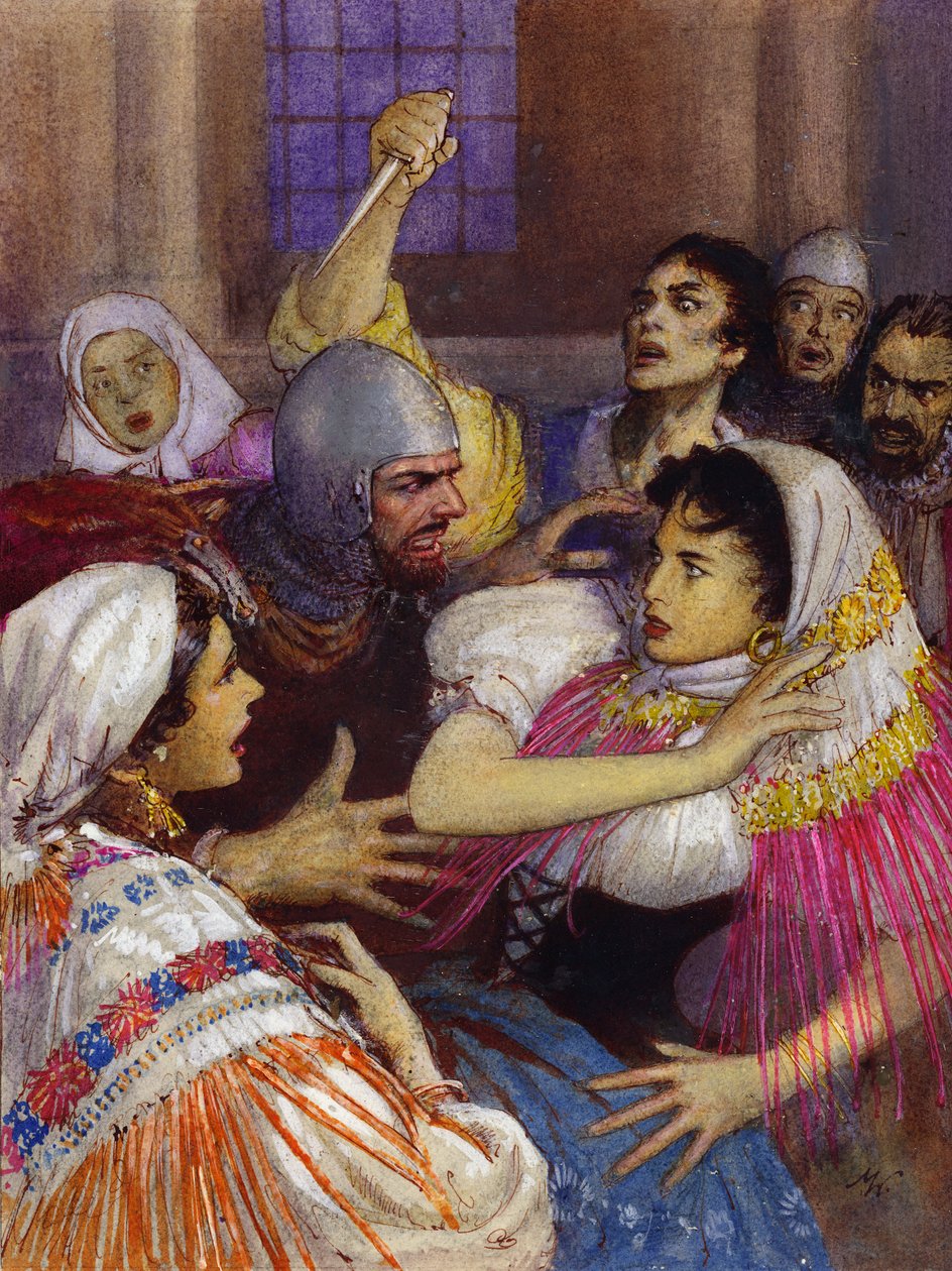 Masakra nieszporów sycylijskich (gwasz na papierze) autorstwa John Millar Watt