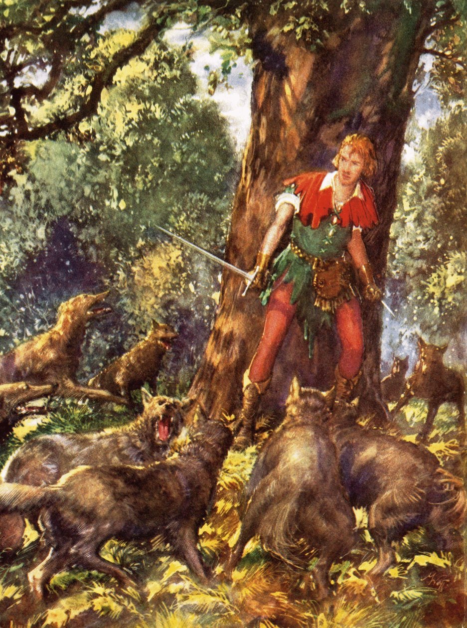 Robin Hood uwięziony przez wilki autorstwa John Millar Watt