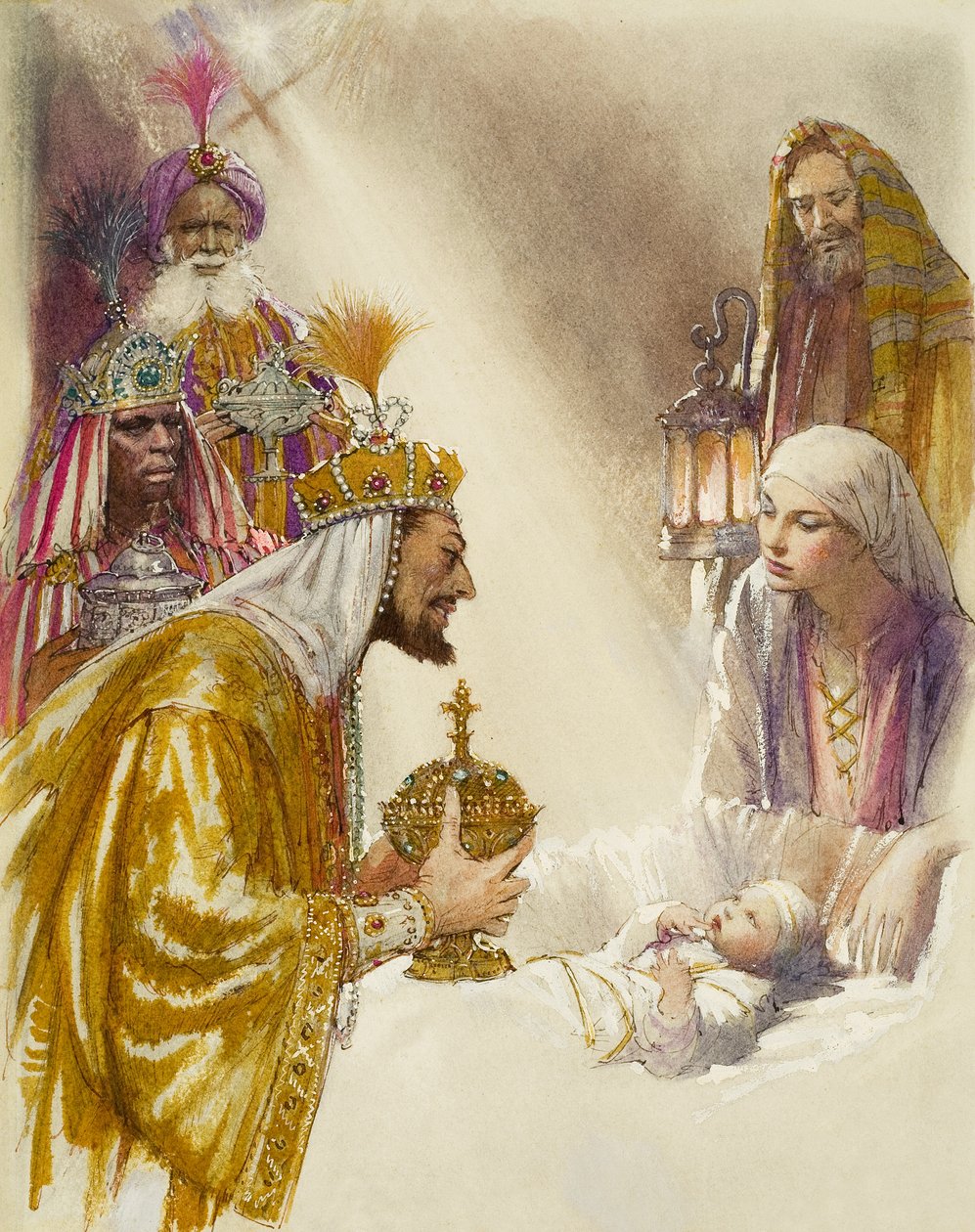 Trzej Mędrcy (gwasz na papierze) autorstwa John Millar Watt