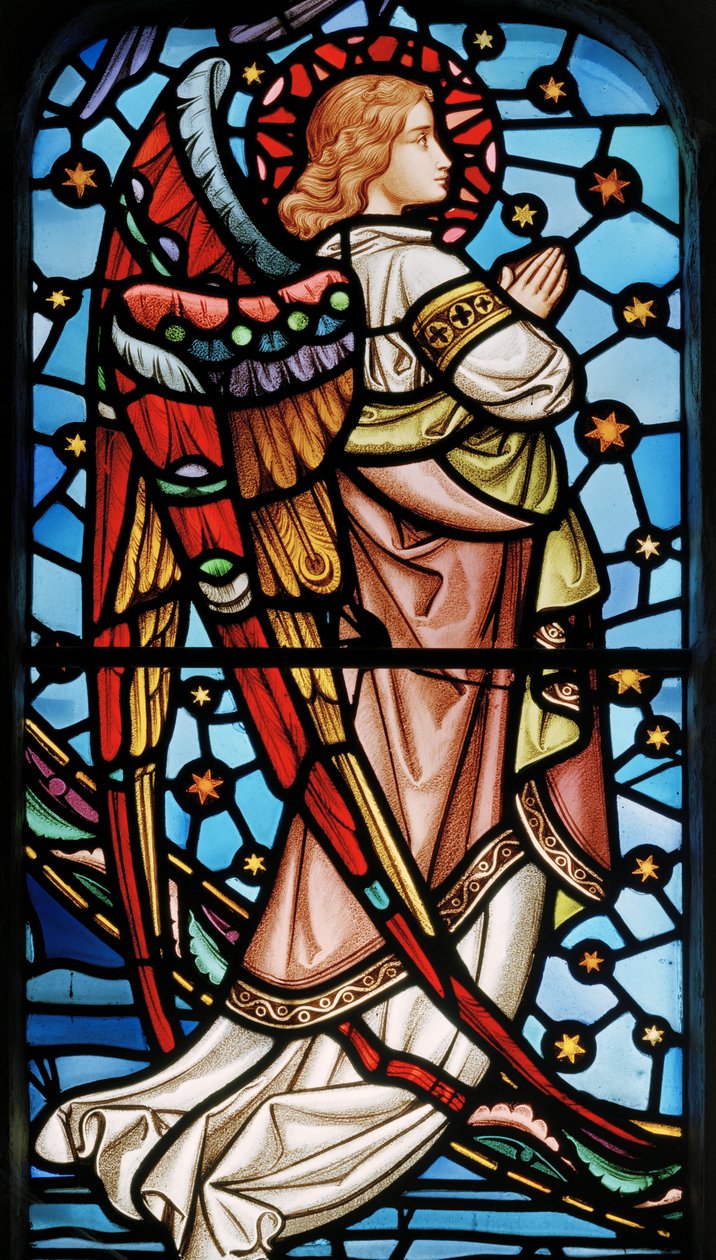 Cuxton, St Michael, East Window, Lavers & Barraud, John Millner Allen (1827-1902), Anioł od Chrystusa w majestacie ze świętymi, c.1865 autorstwa John Millner Allen
