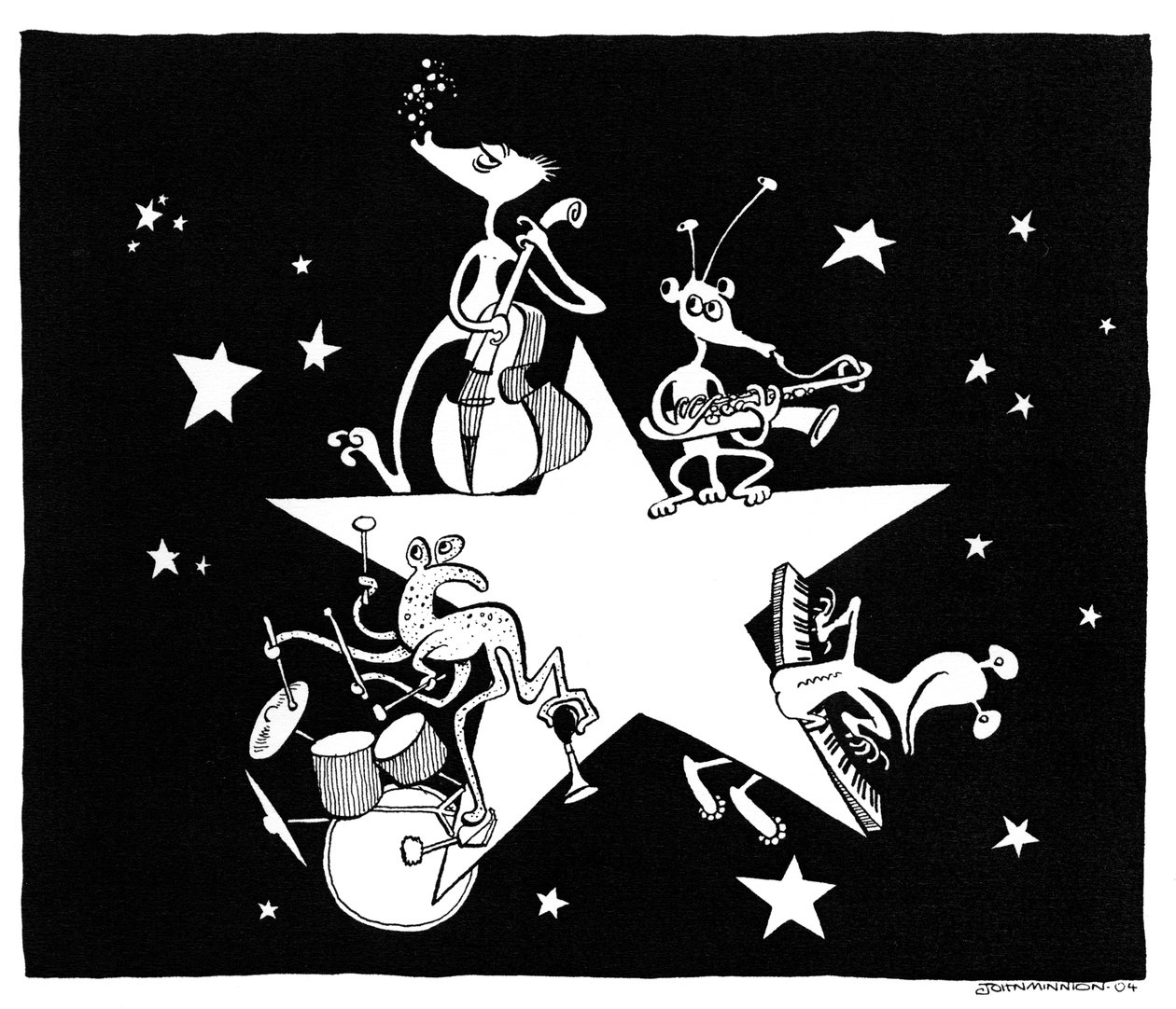 Karykatura Alien All- Stars autorstwa Johna Minniona autorstwa John Minnion