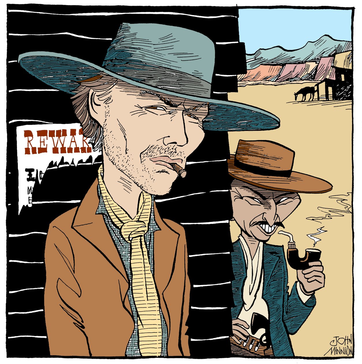 Clint Eastwood i Lee Van Cleef, karykatura autorstwa Johna Minniona autorstwa John Minnion