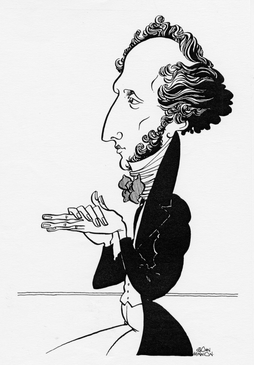 Felix Mendelssohn - karykatura niemieckiego kompozytora, 3 lutego 1809 - 4 listopada 1847 r. autorstwa John Minnion