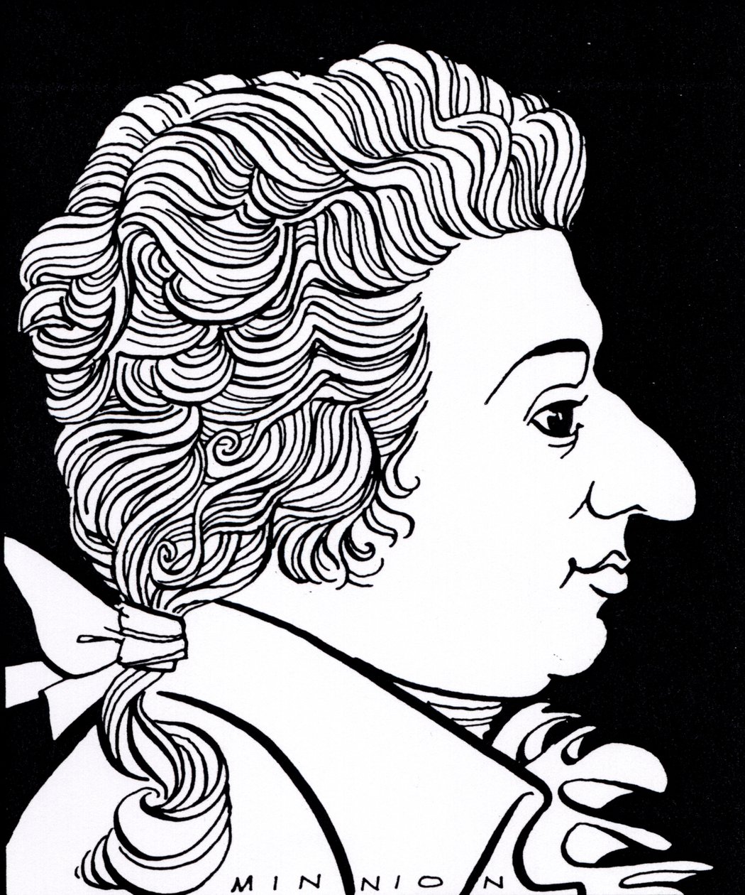 Wolfgang Amadeusz Mozart - karykatura autorstwa John Minnion