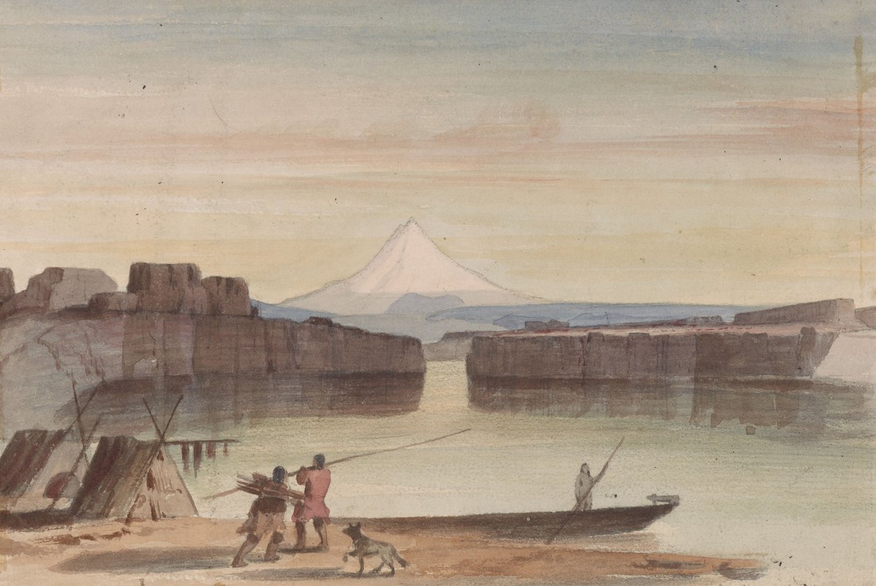 Dalles góry Columbia, widok na zachód autorstwa John Mix Stanley