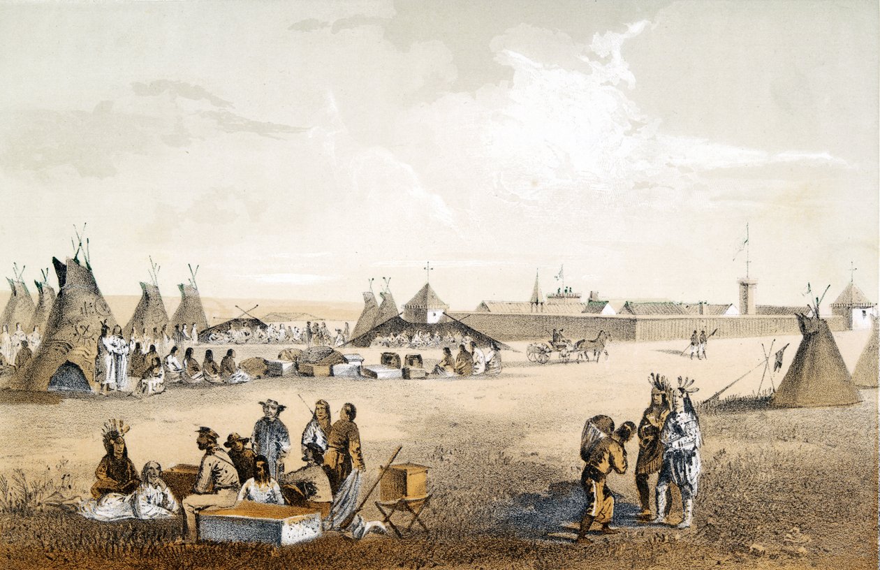 Fort Union i Dystrybucja Towarów do Assiniboine, wyd. 1860 autorstwa John Mix Stanley