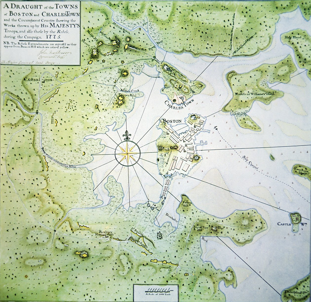 Mapa Bostonu i Charlestown autorstwa John Montresor