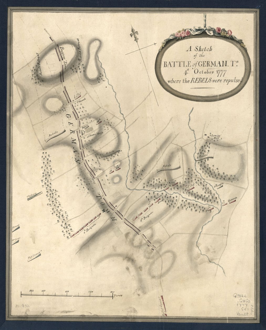 Szkic bitwy o Niemcy. Tn., 4. Październik 1777, gdzie rebelianci zostali odparci. LOC gm71000932 autorstwa John Montresor