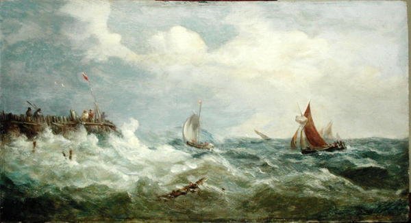 Łodzie pływające do portu Harbour (olej na panelu) autorstwa John Moore