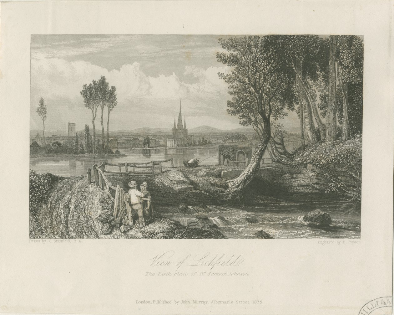 Lichfield - East View: staloryt, bd [c 1835] (druk) autorstwa John Murray