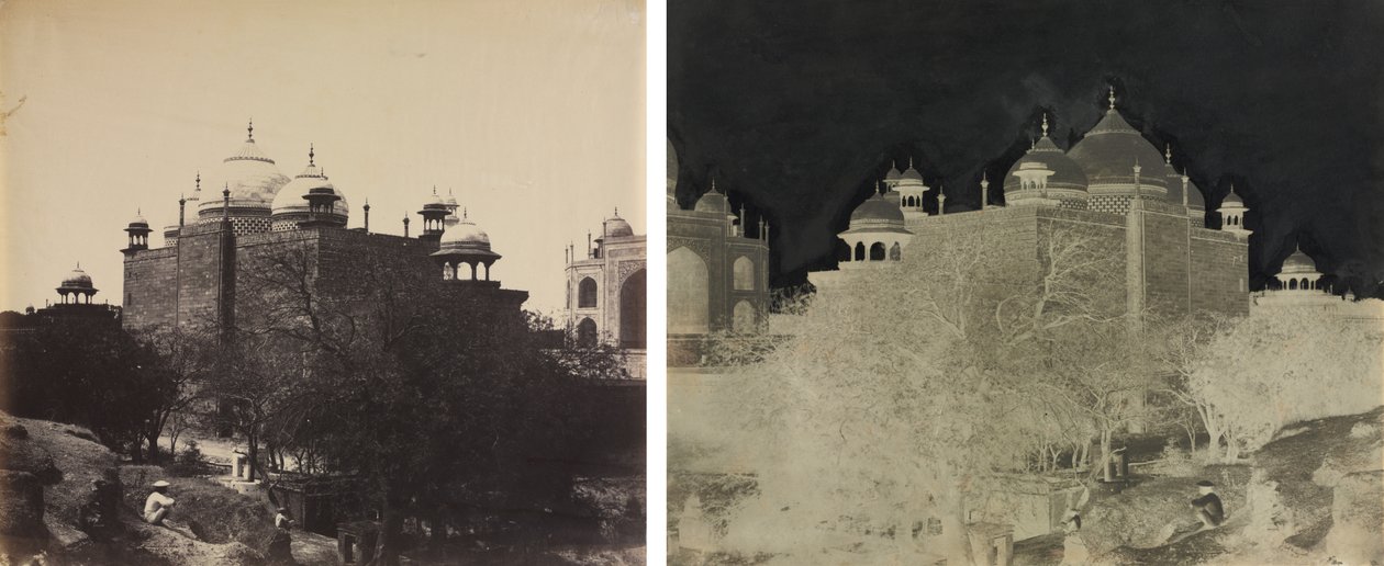 Taj Mahal, widok z tyłu domu spokojnej starości, z figurą autorstwa John Murray