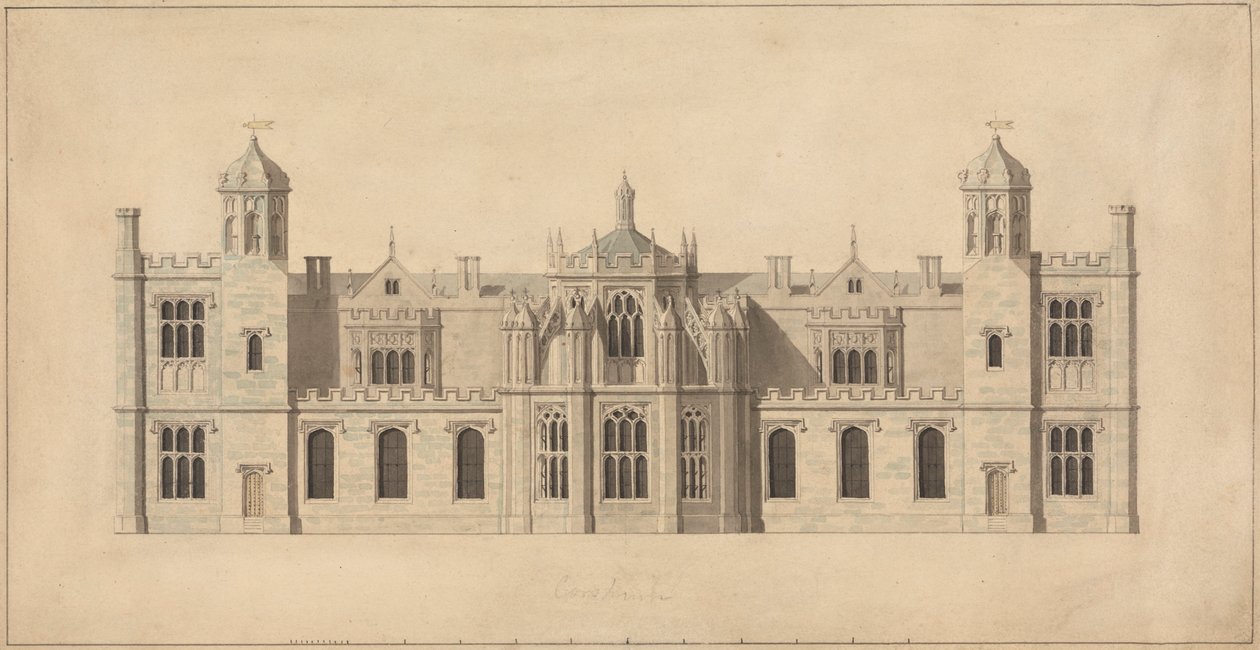 Corsham Court, Wiltshire: Elewacja frontu północnego autorstwa John Nash