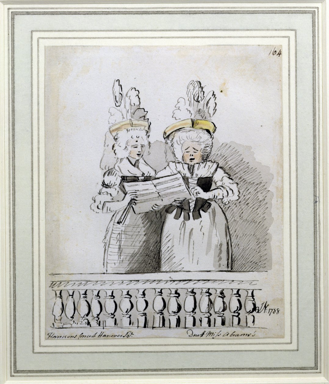 Duet panny Harriett i panny Theodosi Abrams, koncert Harrisona, Hanover Square, 1788 (tusz i farba) autorstwa John Nixon