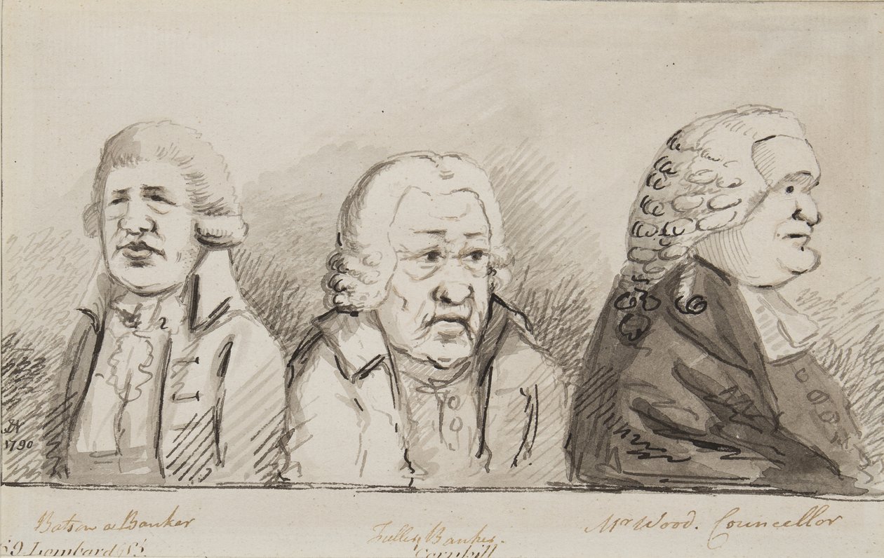 Batson, bankier, Tulley, bankier, pan Wood, radny, 69 Lombard Street, Cornhill, 1790 (pióro, pędzel i atrament na papierze) autorstwa John Nixon