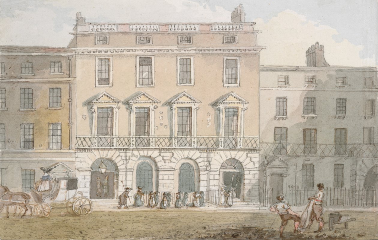 Freemasons Hall and Tavern, Great Queen Street, ok. 1800 (wc na papierze) autorstwa John Nixon