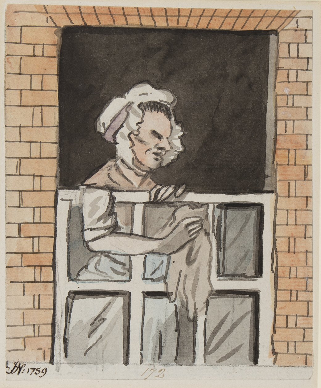 Pokojówka do czyszczenia okienka, 1789 (atrament i toaleta na papierze) autorstwa John Nixon