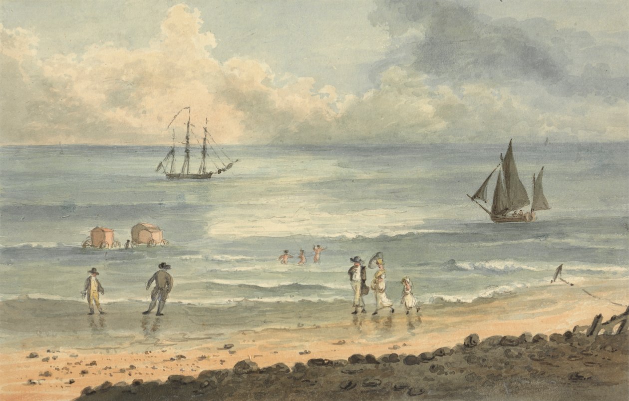 On the Sands at Brighton: Postacie chodzące po brzegu autorstwa John Nixon