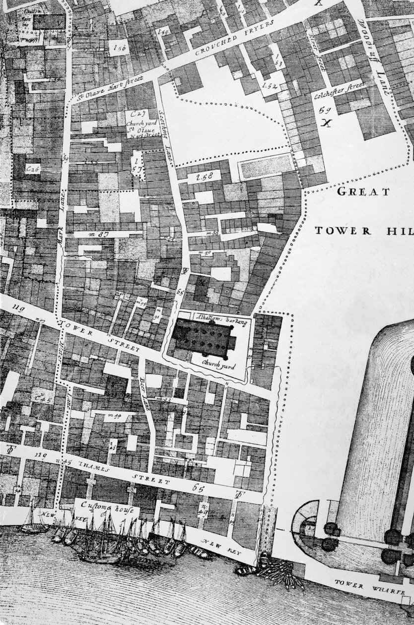 Szczegół dużej i dokładnej mapy londyńskiego City (grawerowanie) autorstwa John Ogilby