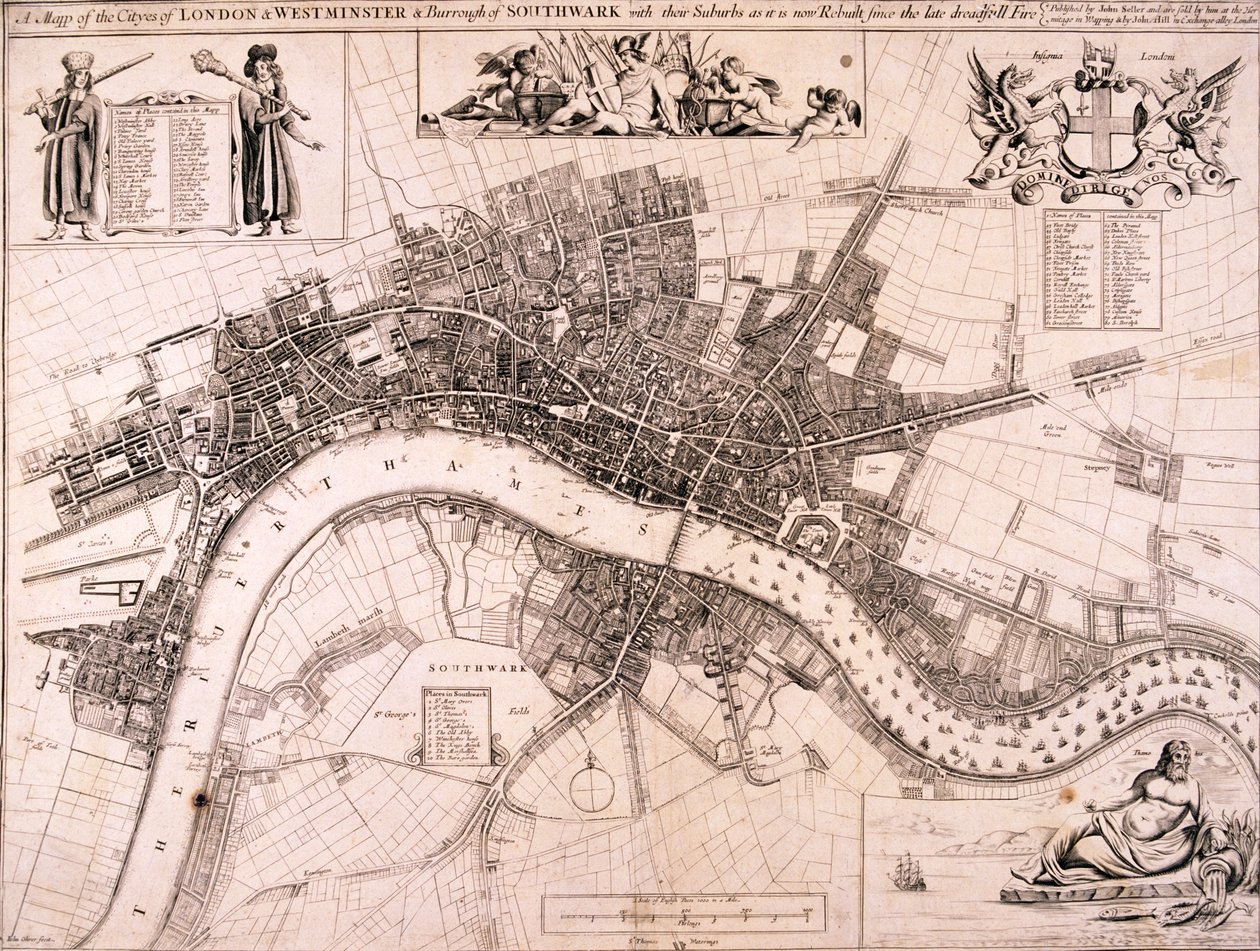 Mapa Londynu, c1680 autorstwa John Oliver