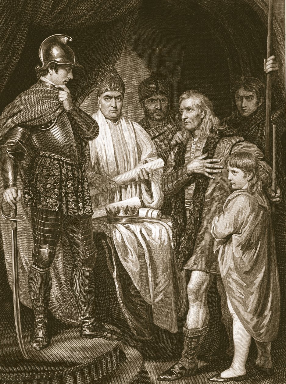Baliol oddający swoją koronę Edwardowi I, rytowany przez J. Parkera, ilustracja z „Historii Anglii” Davida Hume