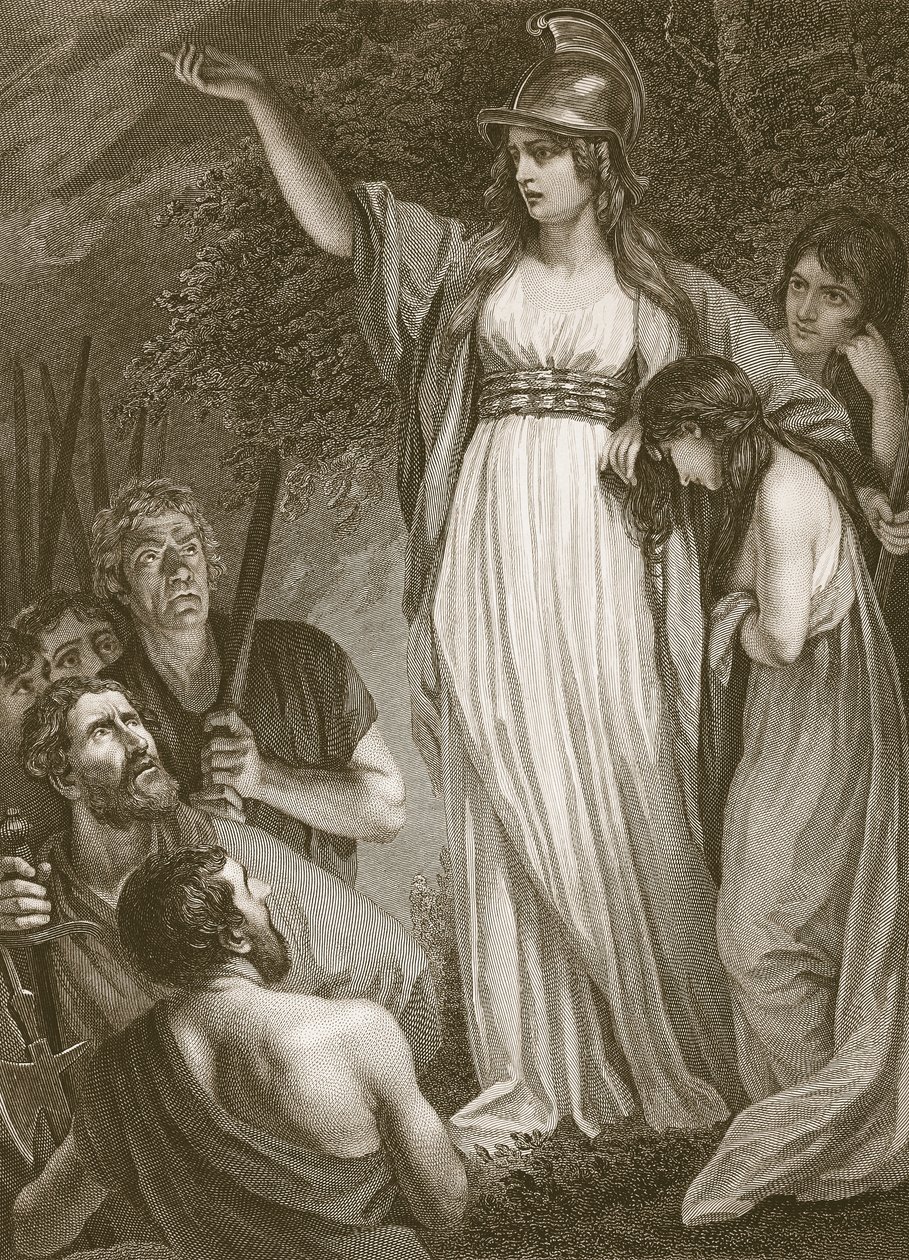 Boadicea nękająca Brytyjczyków, grawerowana przez Sharpa, ilustracja z „Historii Anglii” Davida Hume