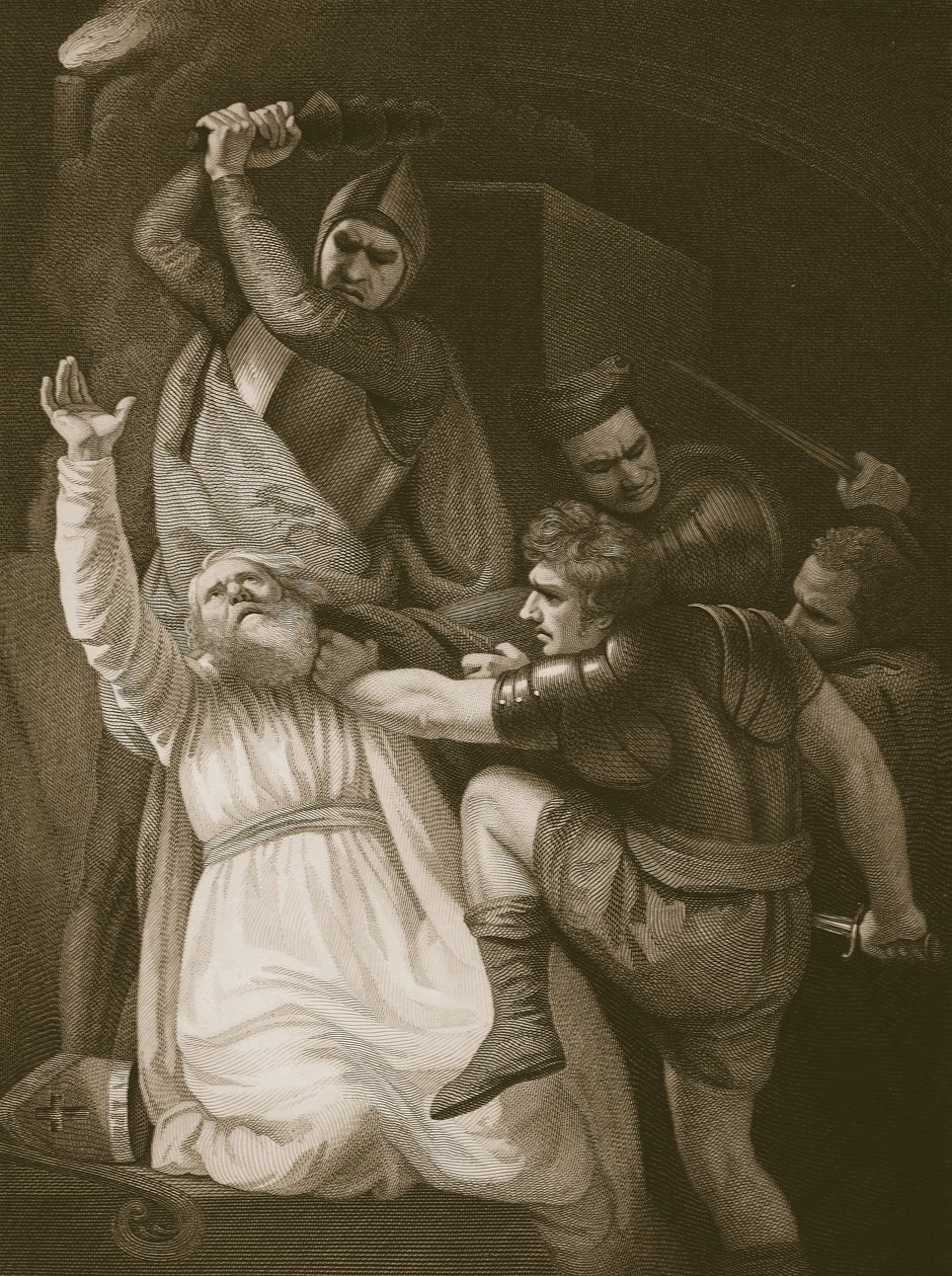 Śmierć Becketa, sztych. J.Stowe, ilustracja z „Historii Anglii” Davida Hume