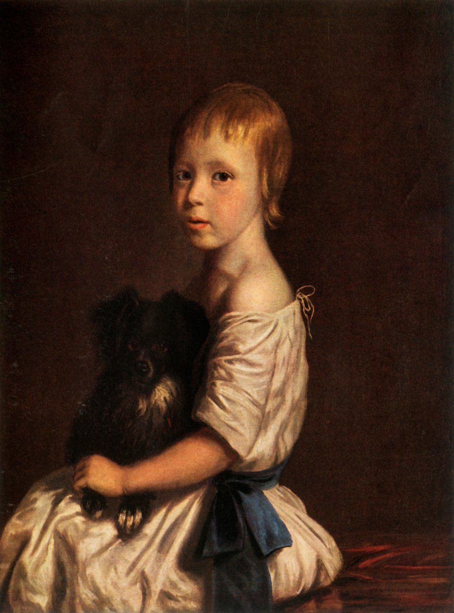 Wielebny George Scobell, DD jako dziecko trzymający psa Fop, c1780, 1934. autorstwa John Opie