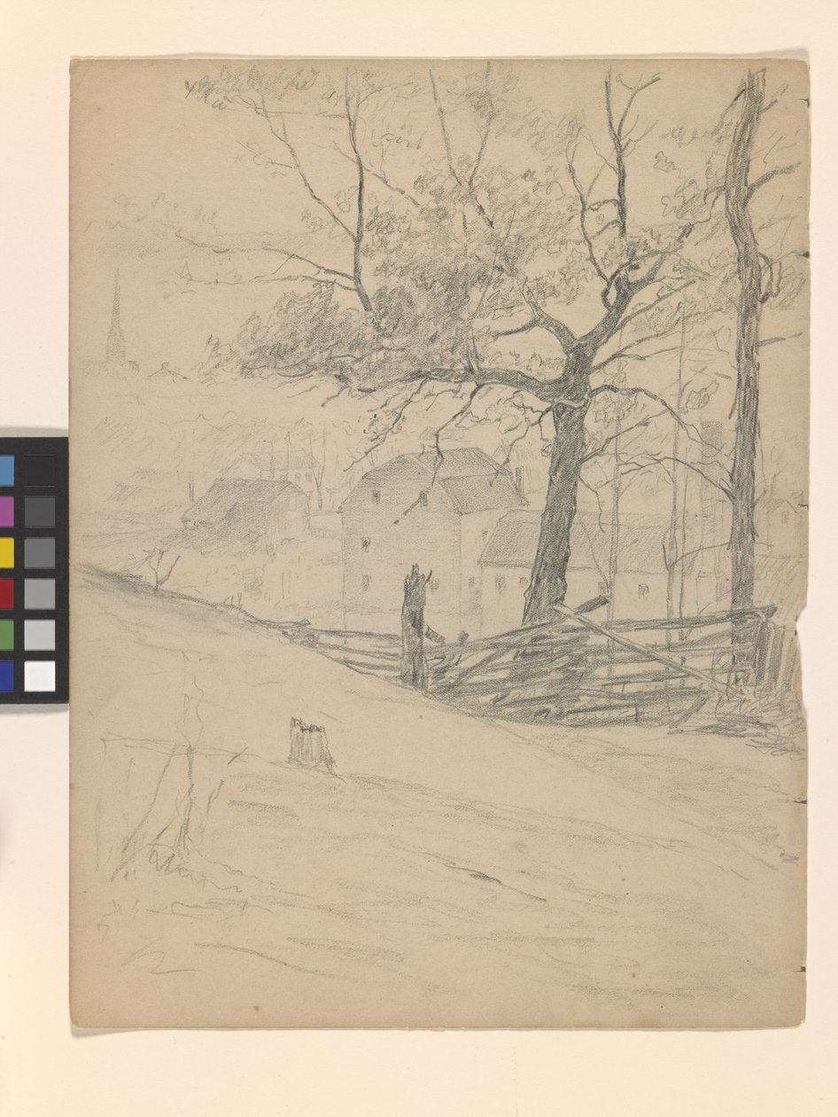 Studium dla starych młynów w Brookville (ołówek na białawym papierze) autorstwa John Otis Adams