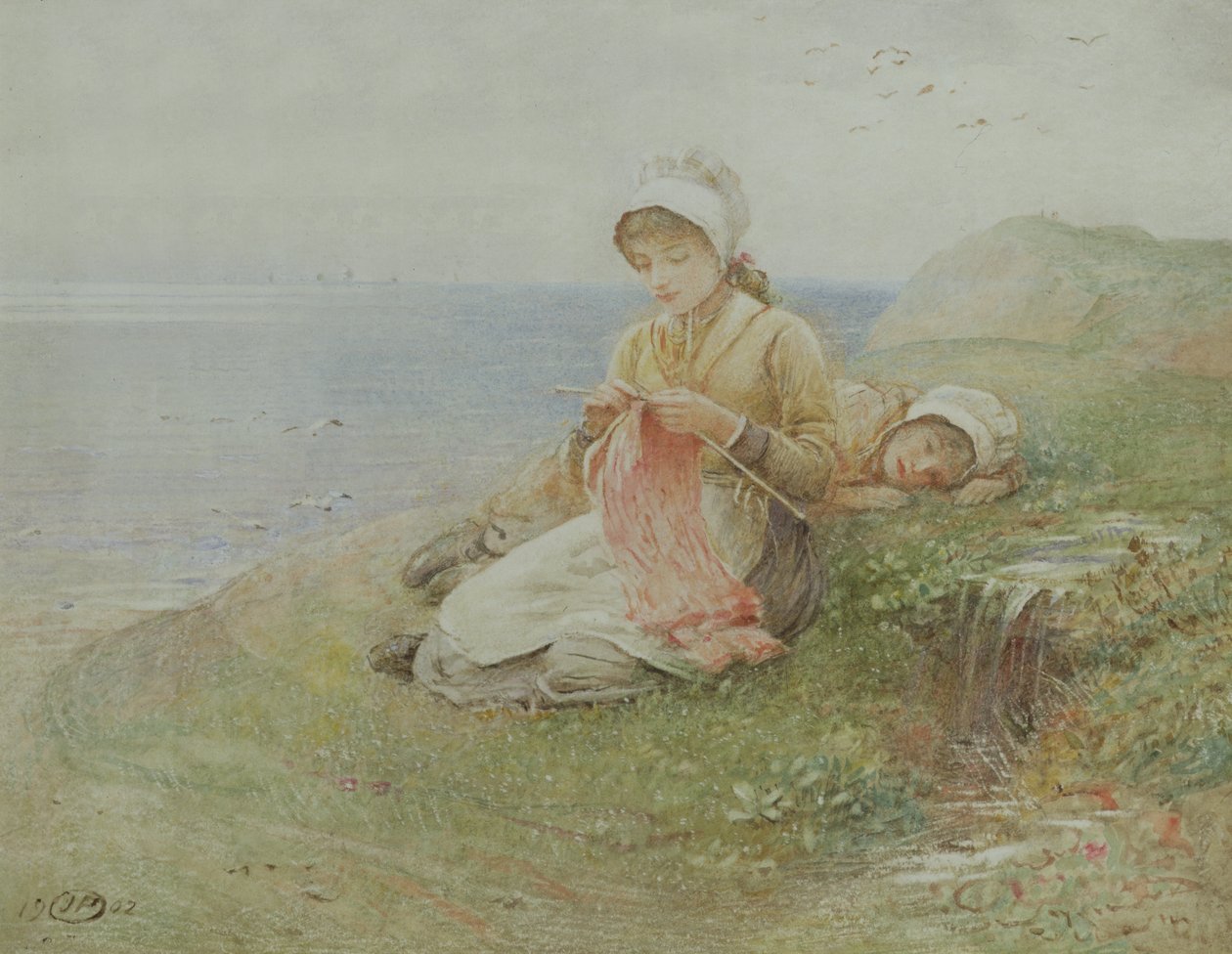 Dziewczyna robi na drutach (wc na papierze) autorstwa John Parker