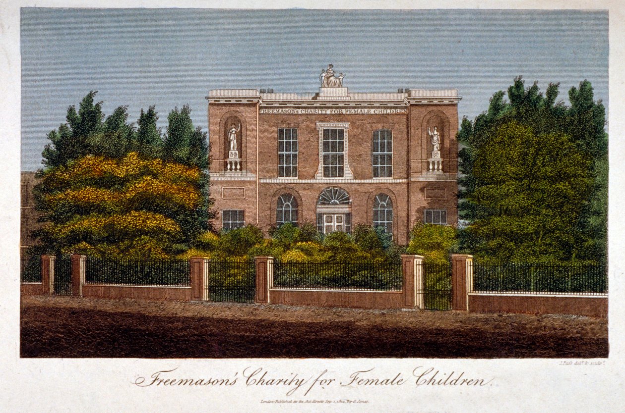 Wolnomularska Szkoła Charytatywna dla Dziewcząt, Westminster Bridge Road, Lambeth, Londyn, 1814 autorstwa John Pass