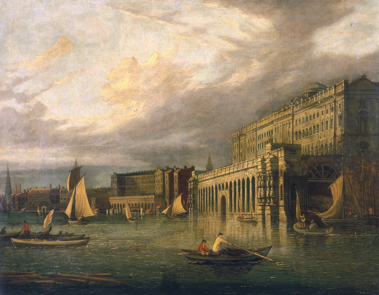 „Dom Somerset i Adelphi od rzeki”, c1825 autorstwa John Paul