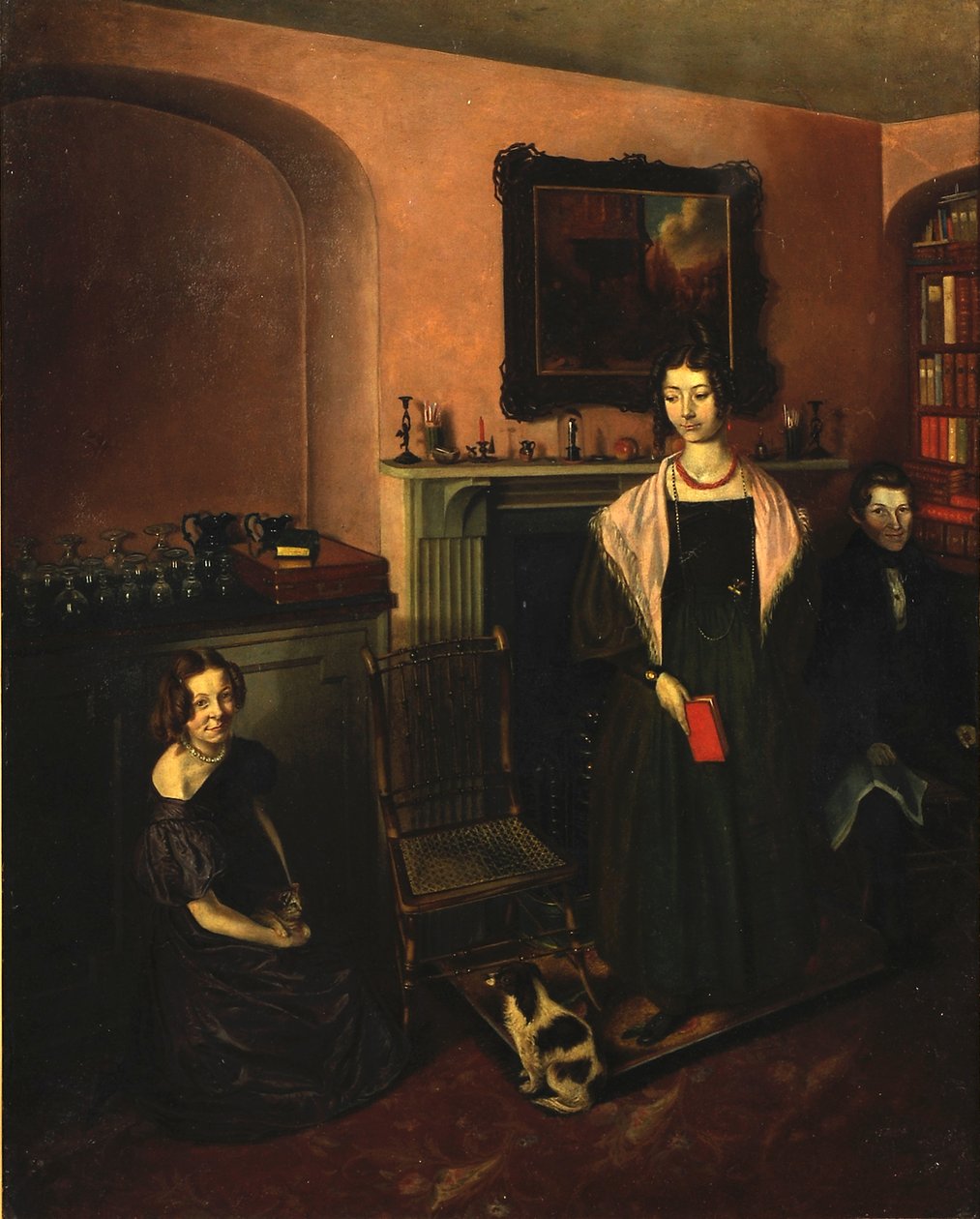 Kominek w Domu Rodzinnym z trzema członkami Rodziny, 1830-35 autorstwa John Petherick