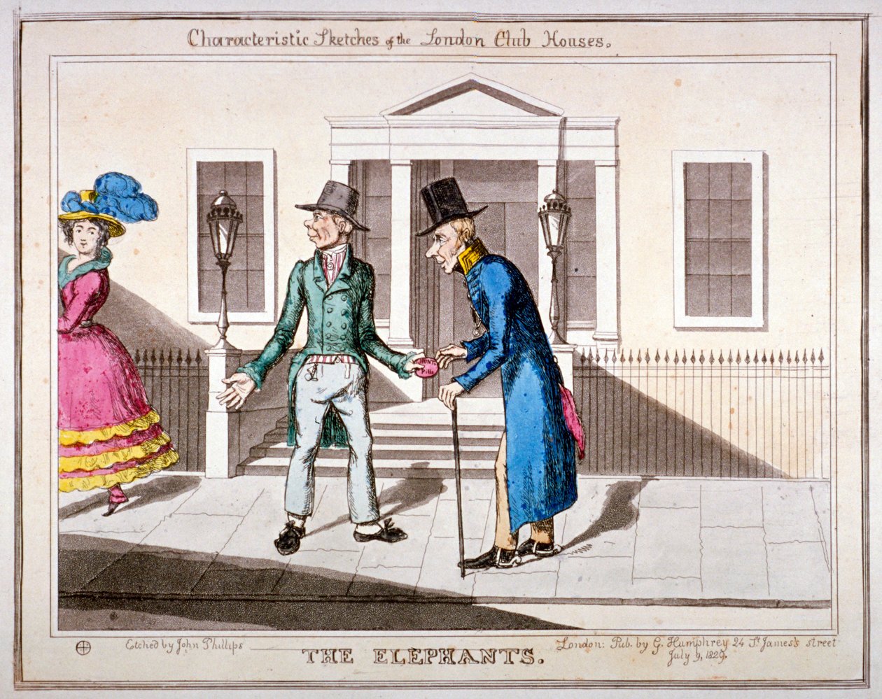 „Charakterystyczne szkice londyńskich domów klubowych”: „Słonie”, 1829 autorstwa John Phillips