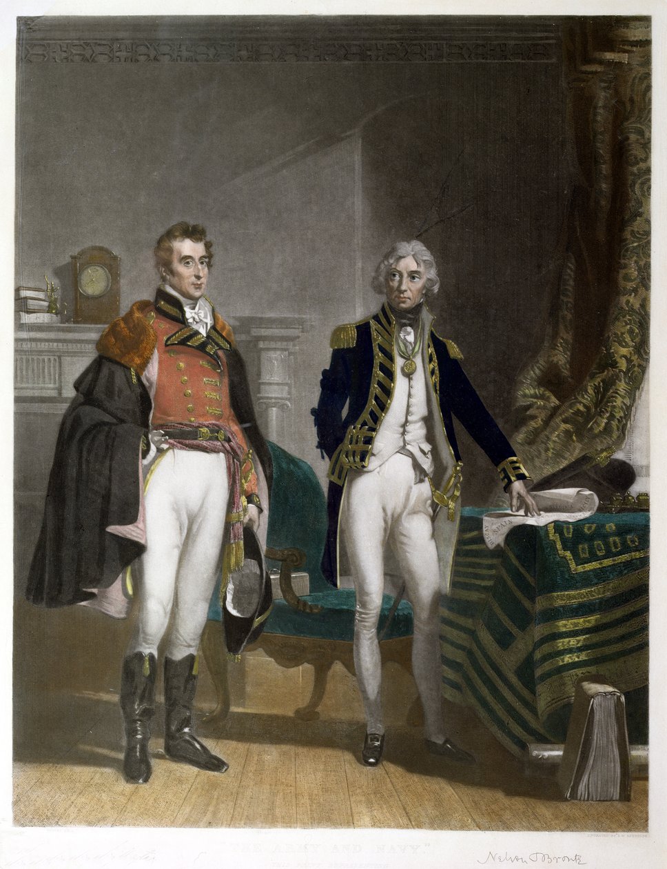 Spotkanie generała dywizji Sir Arthura Wellesleya i wiceadmirała Horatio Nelsona, wrzesień 1805, ryt. Samuel William Reynolds (1794-1872), wyd. przez A.J. Izaak autorstwa John Prescott (after) Knight