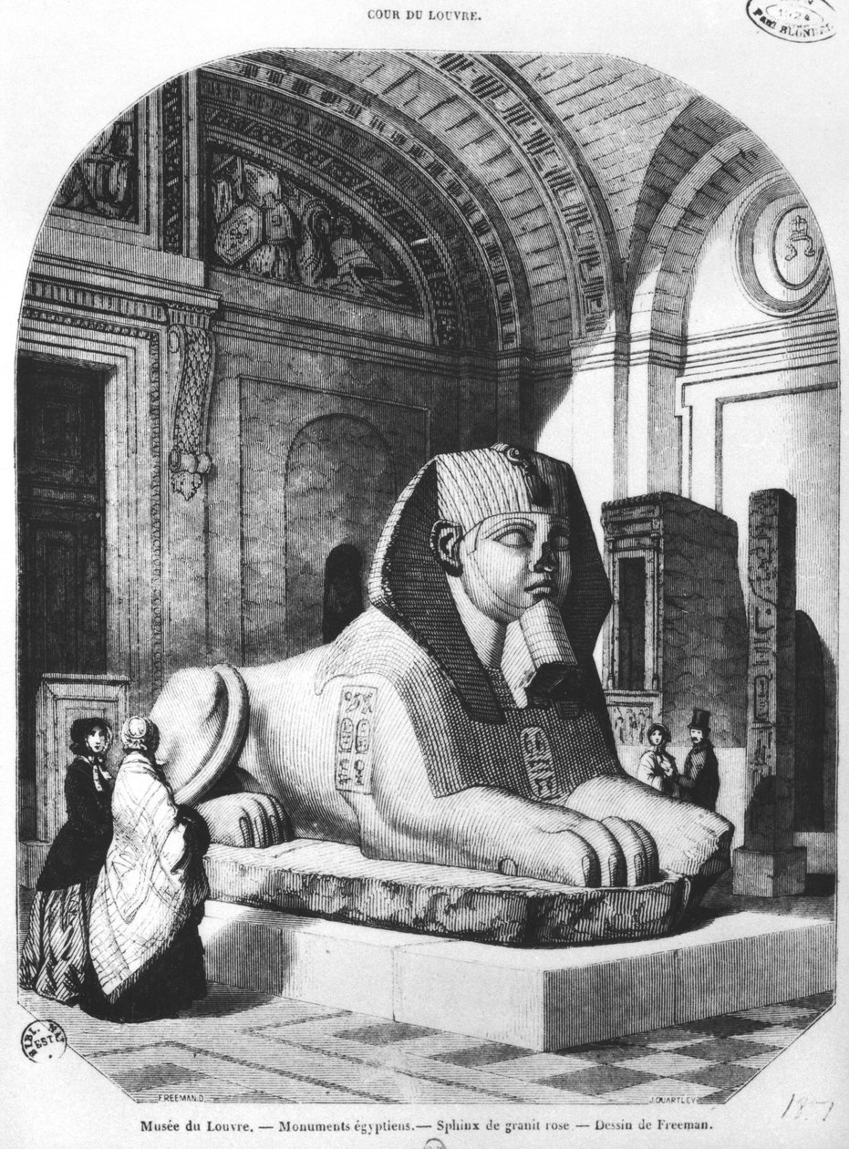Różowy granitowy sfinks w egipskich salach Luwru, ilustracja z „Le Magasin Pittoresque”, według rysunku Freemana, lipiec 1851 autorstwa John Quartley