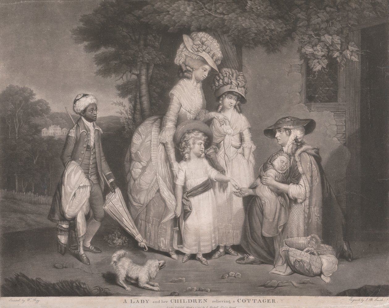 Dama i jej dzieci pomagają wieśniaczce autorstwa John Raphael Smith