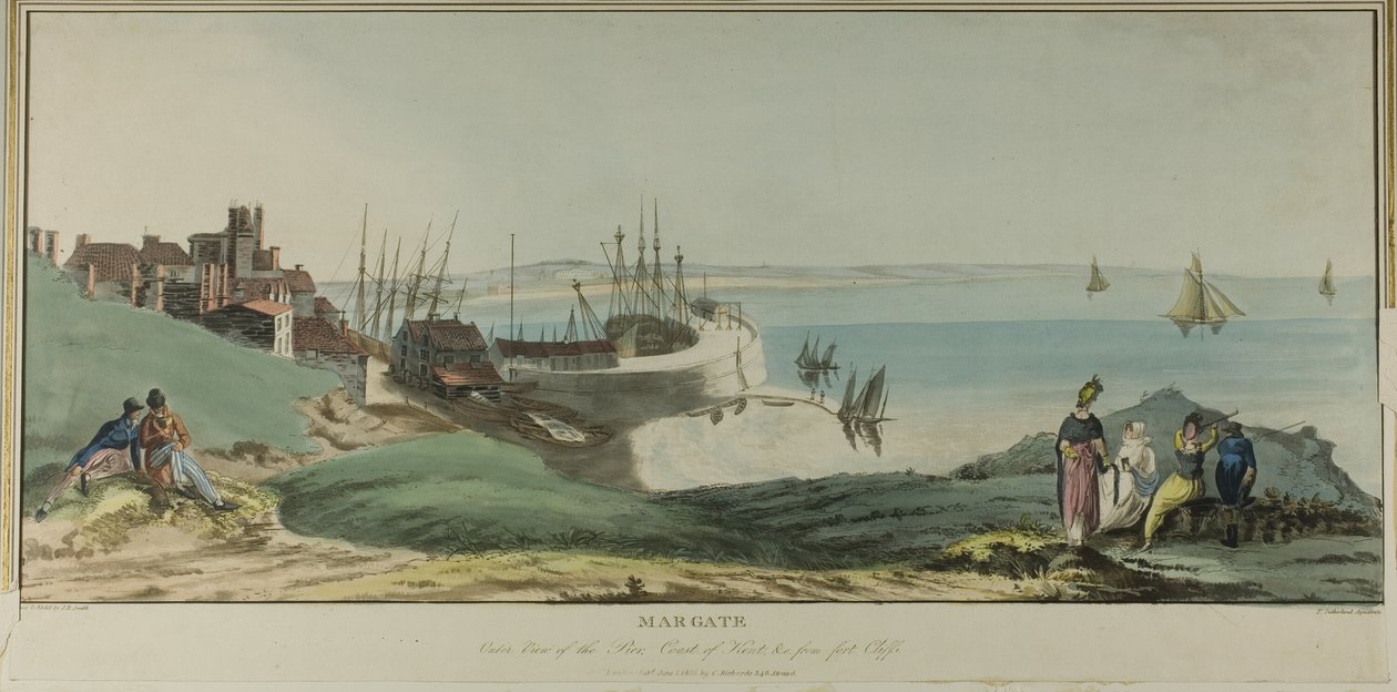 Margate, zewnętrzny widok na molo, wybrzeże Kentu i z Fort Cliffs autorstwa John Raphael Smith