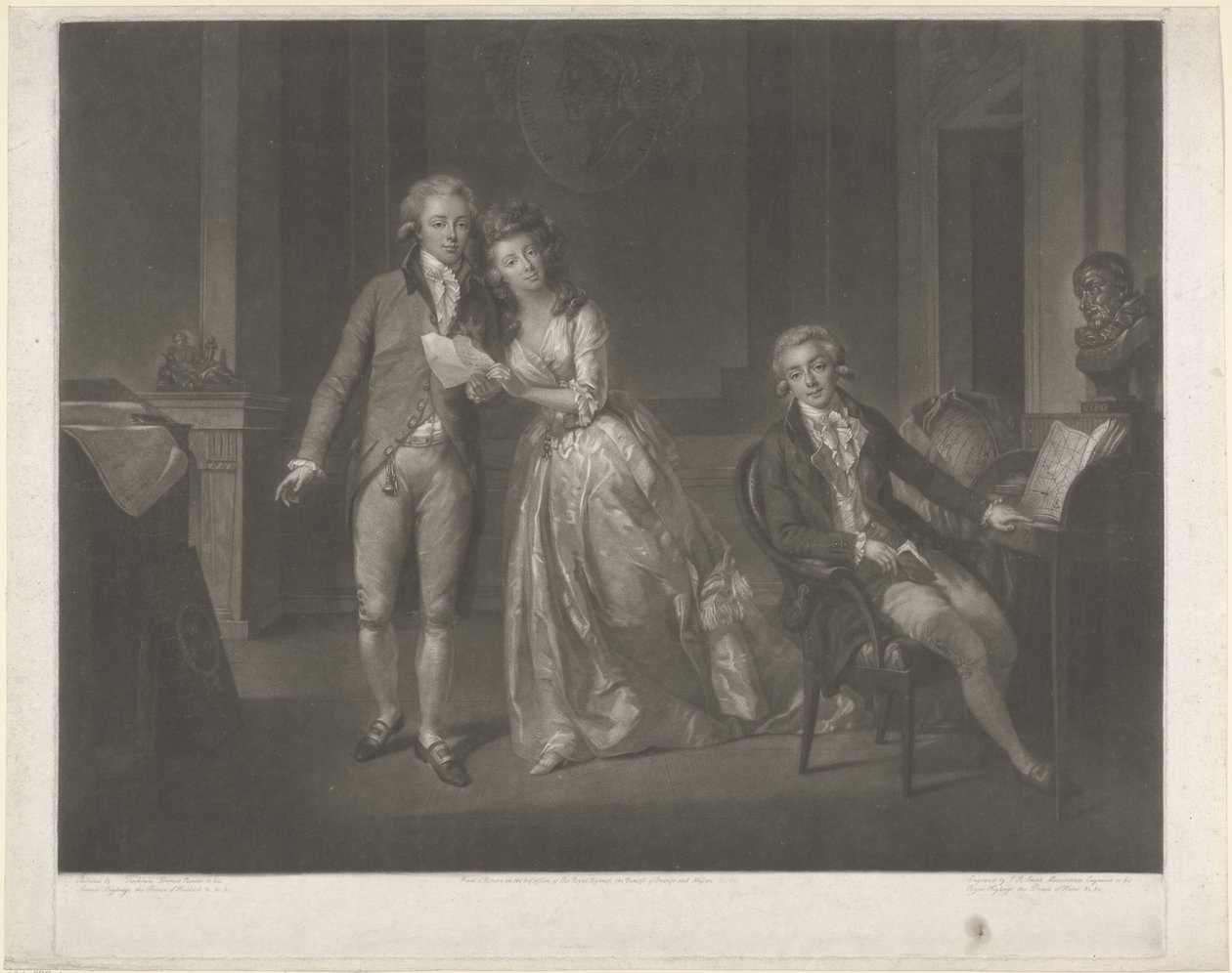 Portret Louise, księżniczki Orange-Nassau, Wilhelma I Fryderyka, króla Holandii i Fryderyka, księcia Orange-Nassau autorstwa John Raphael Smith