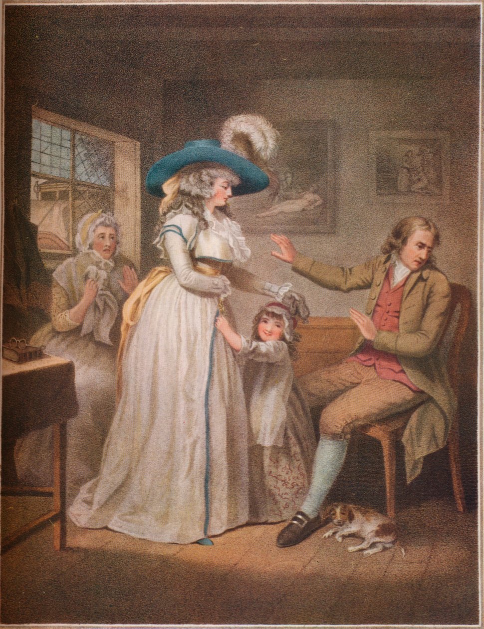 Cnotliwy rodzic. Laetitia na próżno stara się pojednać rodziców,1789 autorstwa John Raphael Smith
