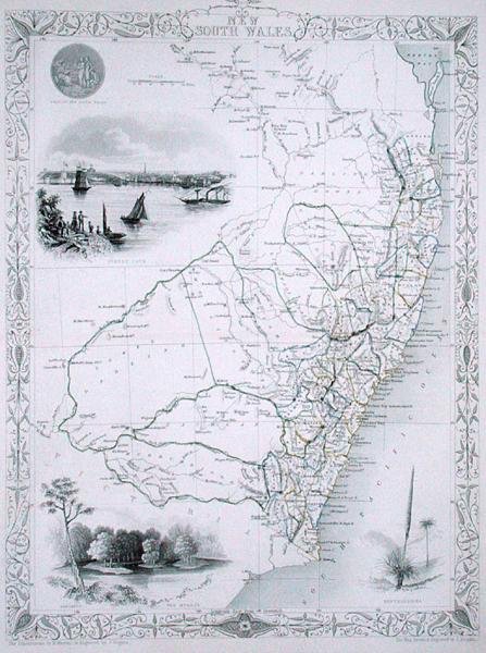 Nowa Południowa Walia, z serii map świata wydanej przez John Tallis & Co., Londyn i Nowy Jork autorstwa John Rapkin
