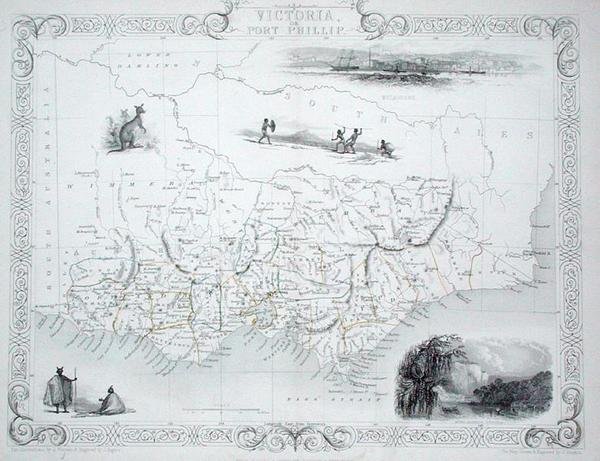 Victoria lub Port Phillip, Australia, z serii map świata wydanej przez John Tallis & Co, Nowy Jork i Londyn autorstwa John Rapkin