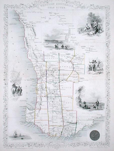 Australia Zachodnia, z serii map świata wydanych przez John Tallis & Co., Londyn i Nowy Jork autorstwa John Rapkin