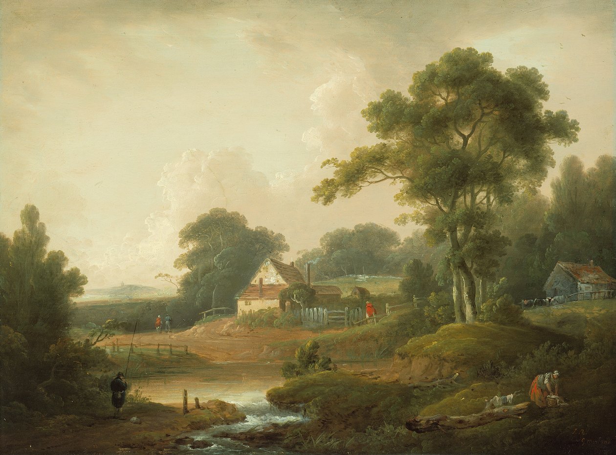 Krajobraz z Rybakiem i Praczką, 17901800 autorstwa John Rathbone