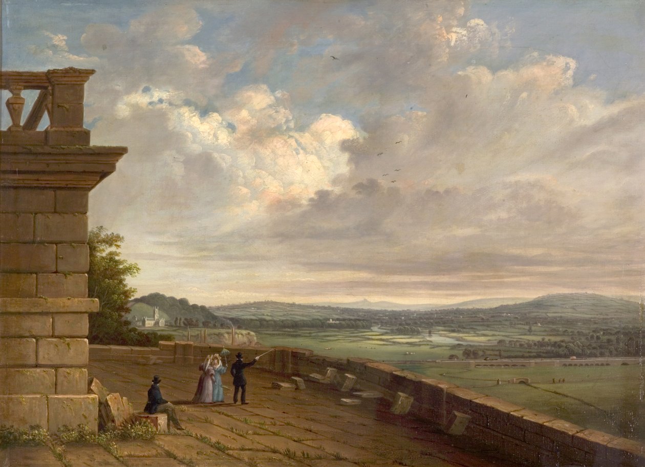 Widok z tarasu zamku Nottingham patrząc na wschód, ok. 1845 r autorstwa John Rawson Walker