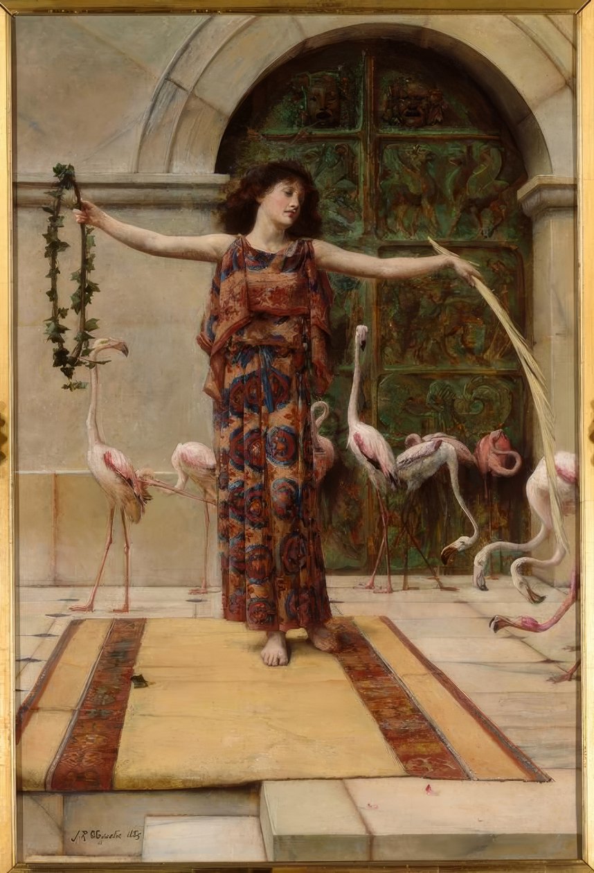 J.R.Waguelin, Kobieta z flamingami większymi / obraz, 1885 autorstwa John Reinhard Weguelin