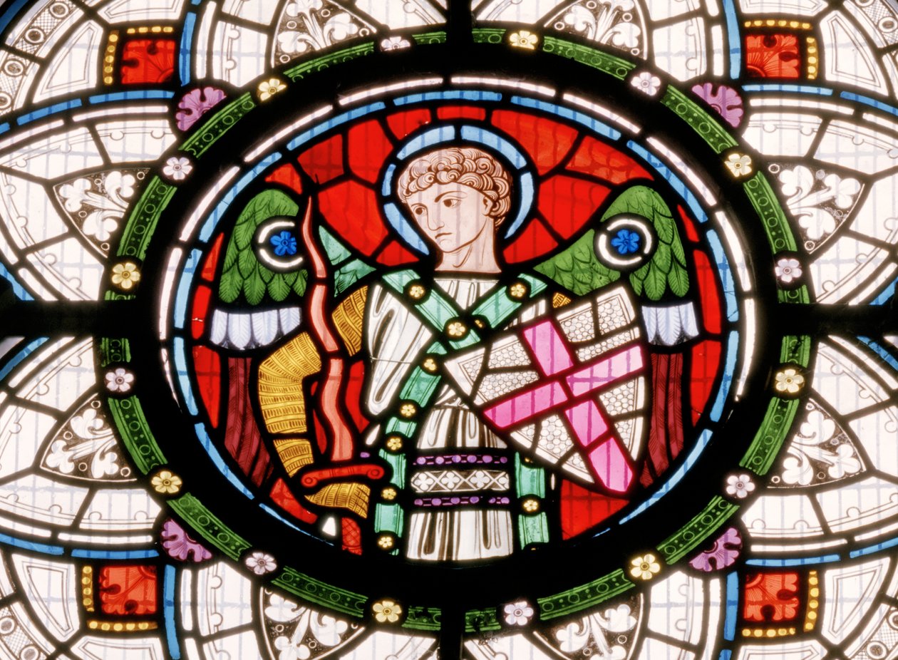 Denstone, Clayton & Bell, John Richard Clayton (1827-1913), Anioł z tarczą, ok. 1861 r. autorstwa John Richard Clayton