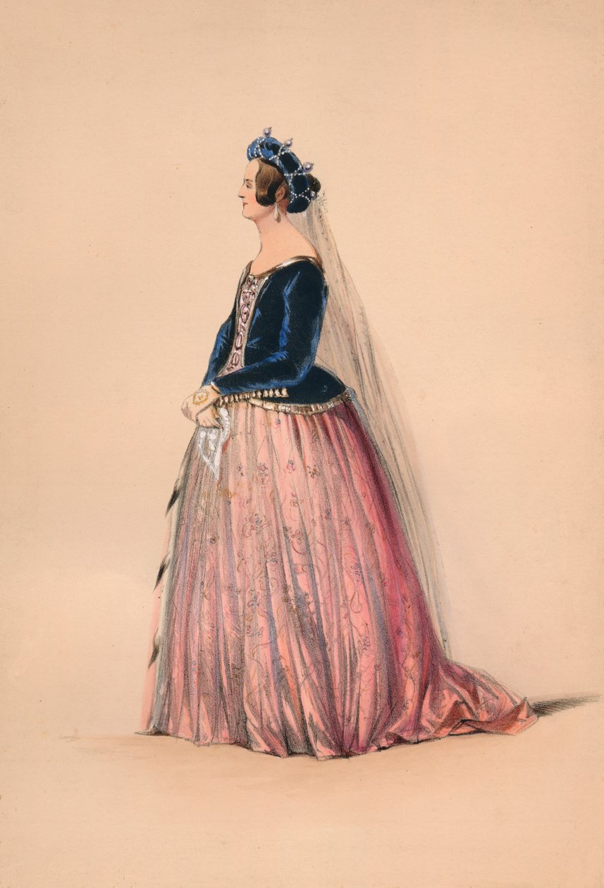 Gość w kostiumie Królowej Wiktorii w kostiumie Bal, 12 maja 1842, 1843. autorstwa John Richard Coke Smyth