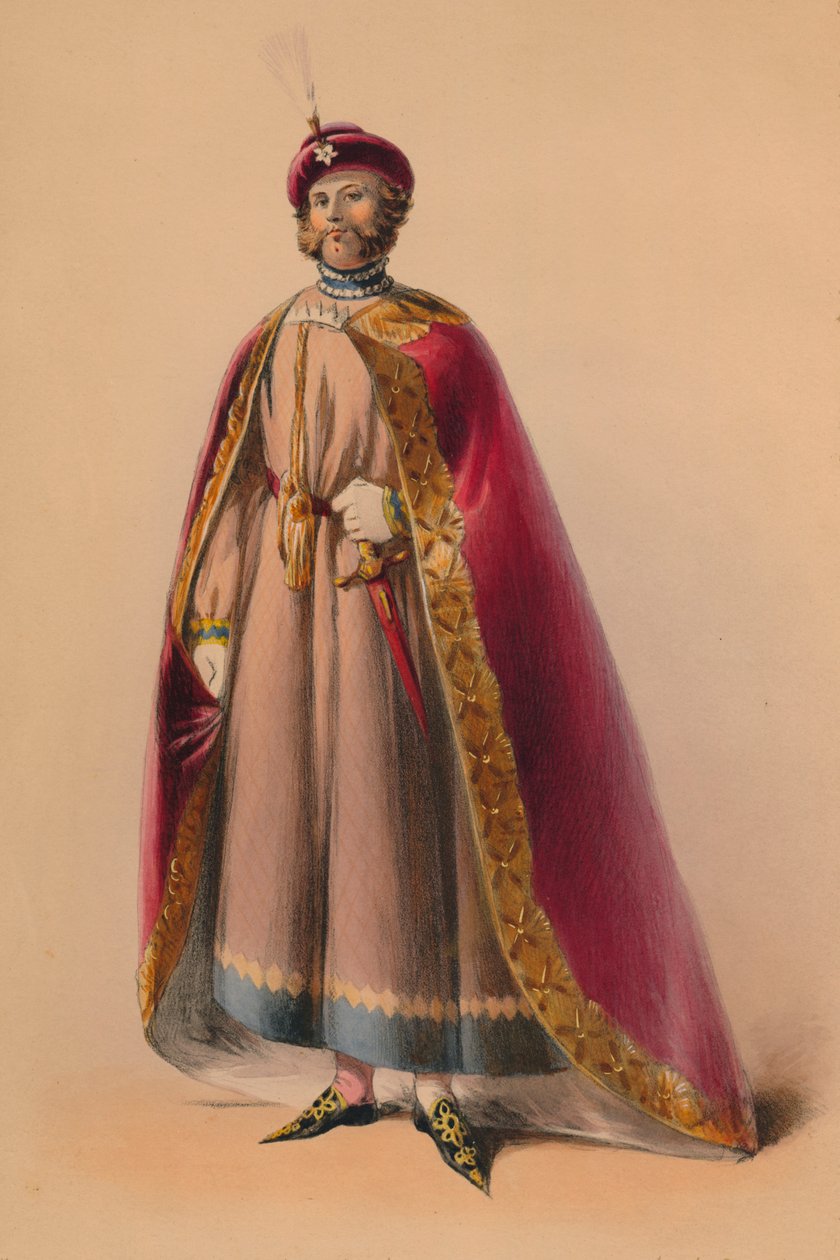 Gość w kostiumie Królowej Wiktorii w kostiumie Bal, 12 maja 1842, 1843. autorstwa John Richard Coke Smyth